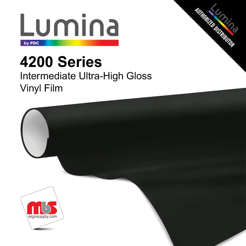 3" x 50 Yards Lumina® 4200 High Gloss Black 5 Year Unpunched 2.8 Mil Calendered Vinyl Film (Color Code 003)