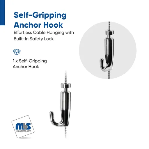 [H104NK] Self-Gripping Anchor Hook ''Nickel Plating'' Finish  (For Cable Diameter 0.06'' to 0.08'')