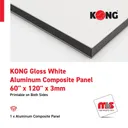 60'' x 120'' x 3mm Kong Aluminum Composite Panel .15 Metal Thickness Gloss White / Matte White Printable on Both Sides