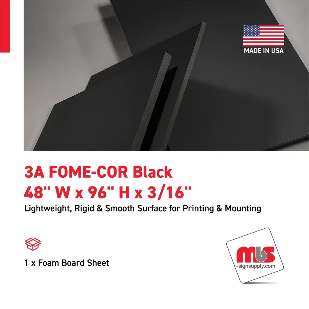 48''' x 96'' x 3/16'' 3A FOME-COR Black