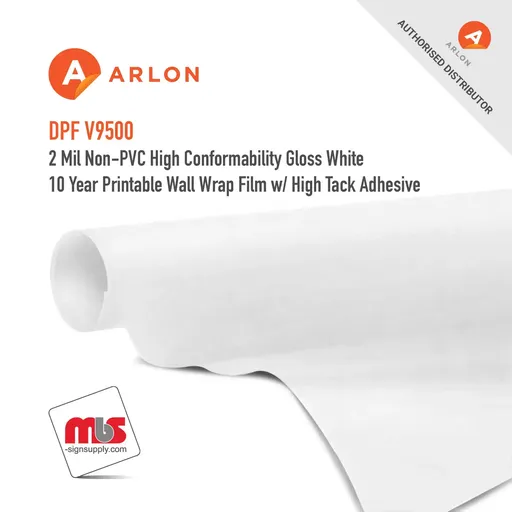 [AR9500-102-5450] 54'' x 50 Yard Roll - Arlon PDF V9500 Premium 2 Mil Non-PVC High Conformability Gloss White 10 Year Printable Wall Wrap Film w/ High Tack Adhesive