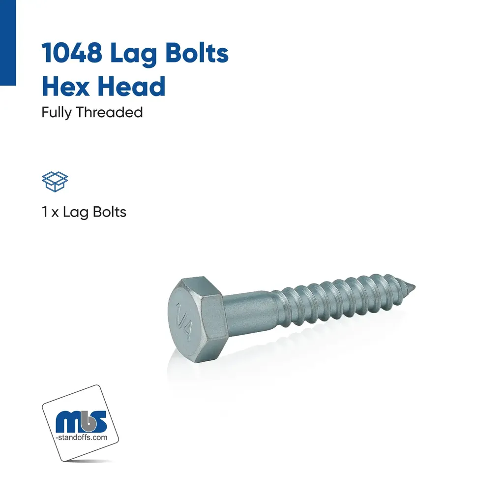 Lag Bolts, Hex Head, Zinc Plated Steel, 1/4'' x 2''