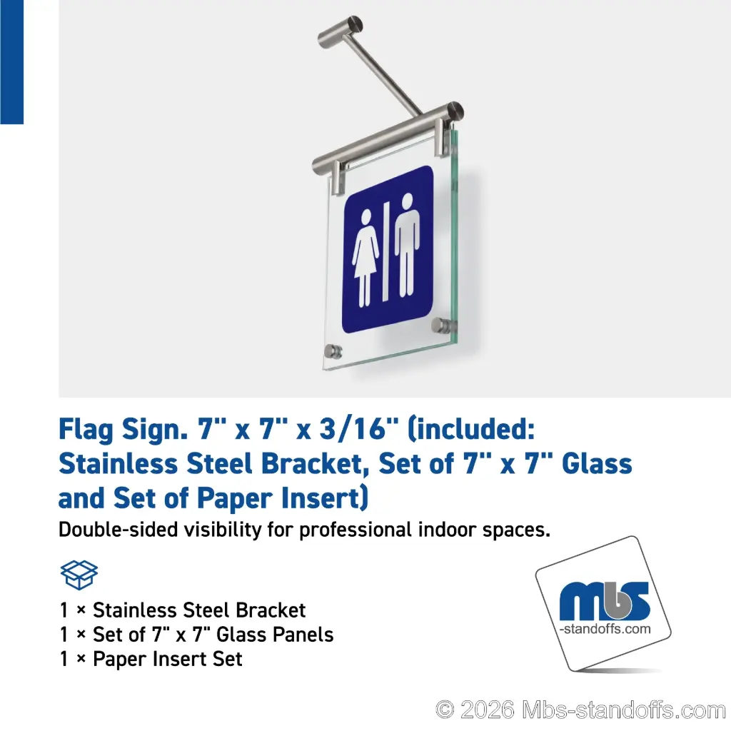 Flag sign. 7'' x 7'' x 3/16'' (included: Stainless Steel Bracket, Set of 7'' x 7'' Glass and Set Of Paper Insert)