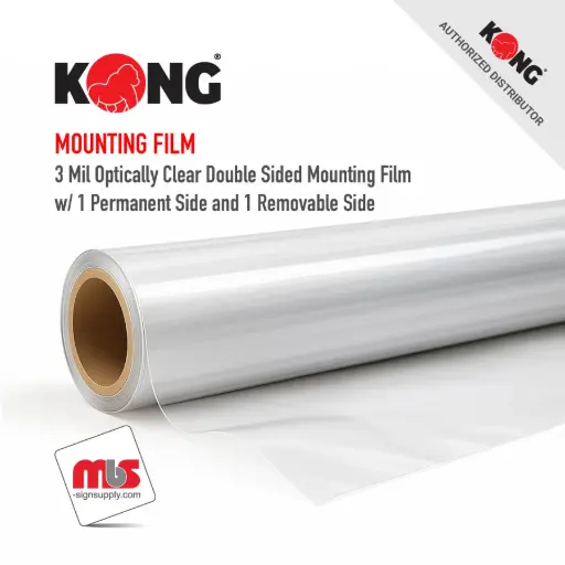 [KGMF-5450OC] 54'' x 50 Yard Roll - Kong 3 Mil Optically Clear Double Sided Mounting Film W/ 1 Permanent Side and 1 Removable Side