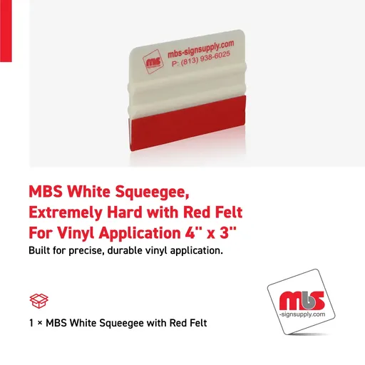 [SQ-0109] MBS 4'' x 3'' White Squeegee, Extremely Hard with Red Felt For Vinyl Application