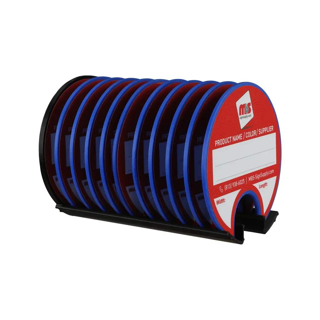 Kit of 10 Rewritable Blue Lids for 2 Core Media Rolls + 1 Black Magnetic Wall Organizer for 2 & 3 Cores - Durable Storage Solution for Print & Sign Shops