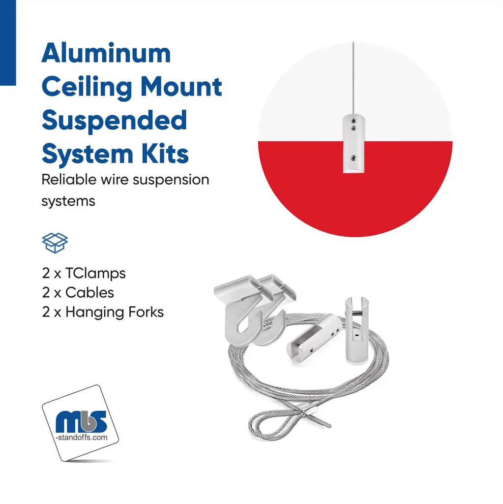 Wire Suspension Kit for Signage (T-Bar Clamp, with Fork)