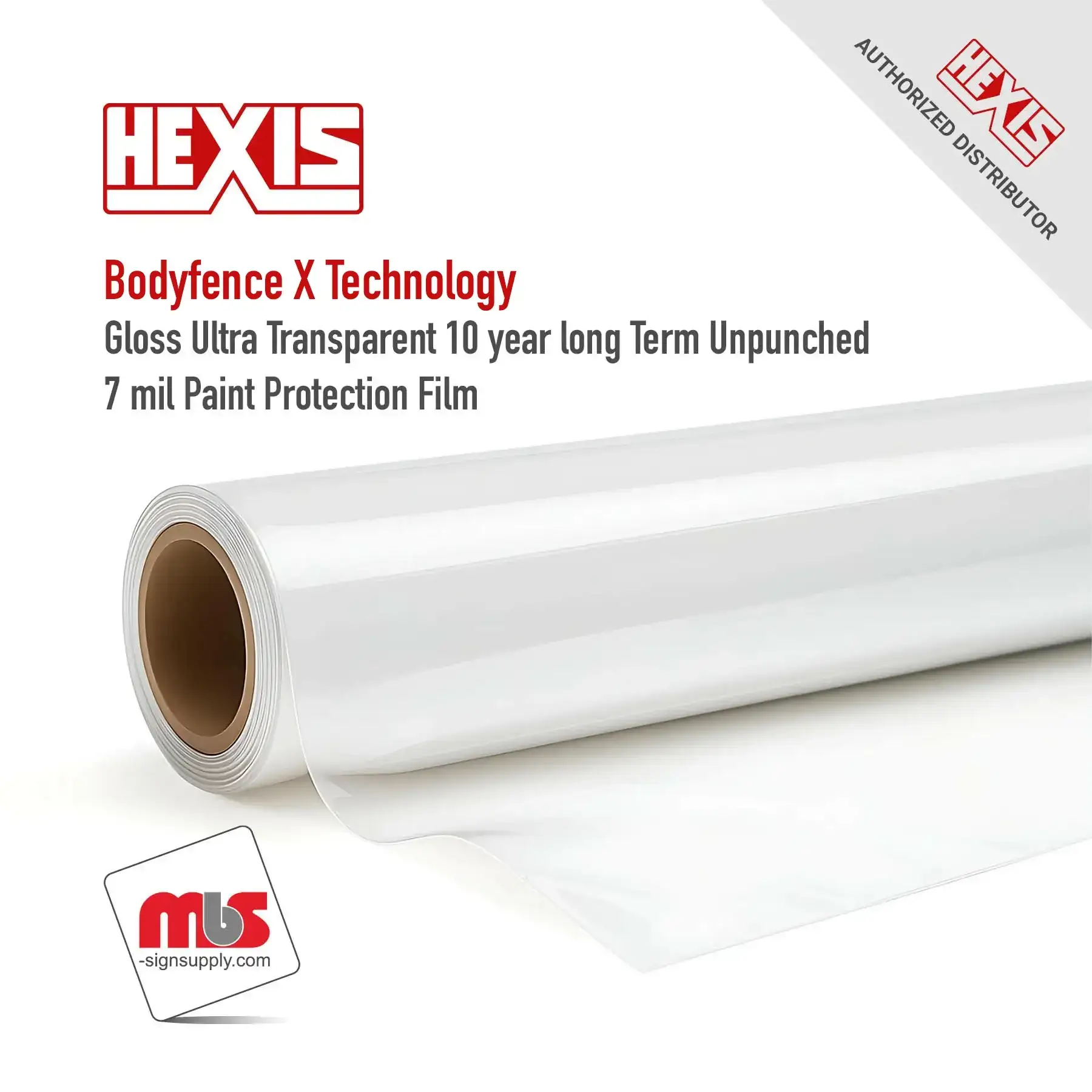 60'' x 65 ft Hexis Bodyfence X Technology Gloss Opaque Black Transparent 10 year long Term Unpunched 7 mil Paint Protection Film (Color Code: BBLK)(Hexis Part#: BFBLACK60)