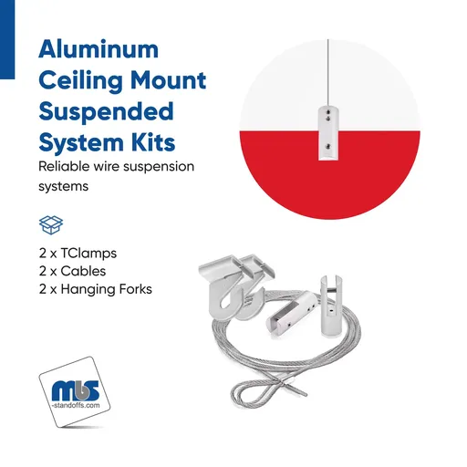 Drop Ceiling Suspended Cable Kits with Loop-End Cables for 1/4" Thick Material - 2 Full Kits