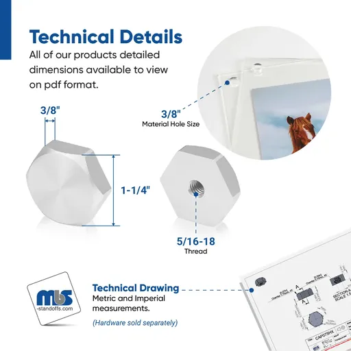 1-1/4" Diameter, 5/16-18 Threaded Hex Caps - 3/8" Hole Required