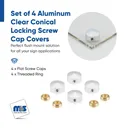 Set of 4 Conical Locking Screw Cover, Diameter: 5/8", Aluminum Titanium Finish (Indoor or Outdoor Use)
