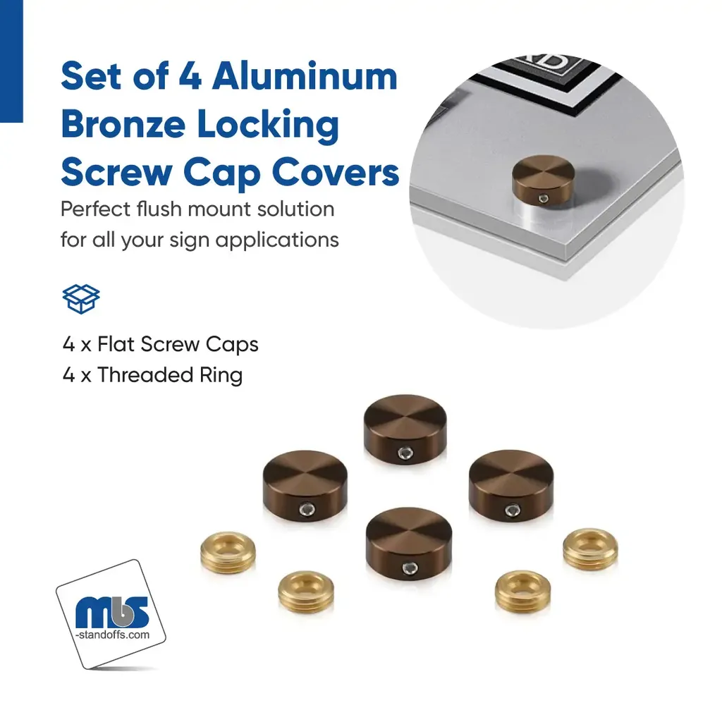 Set of 4 Locking Screw Cover, Diameter: 5/8", Aluminum Titanium Finish, (Indoor or Outdoor Use)