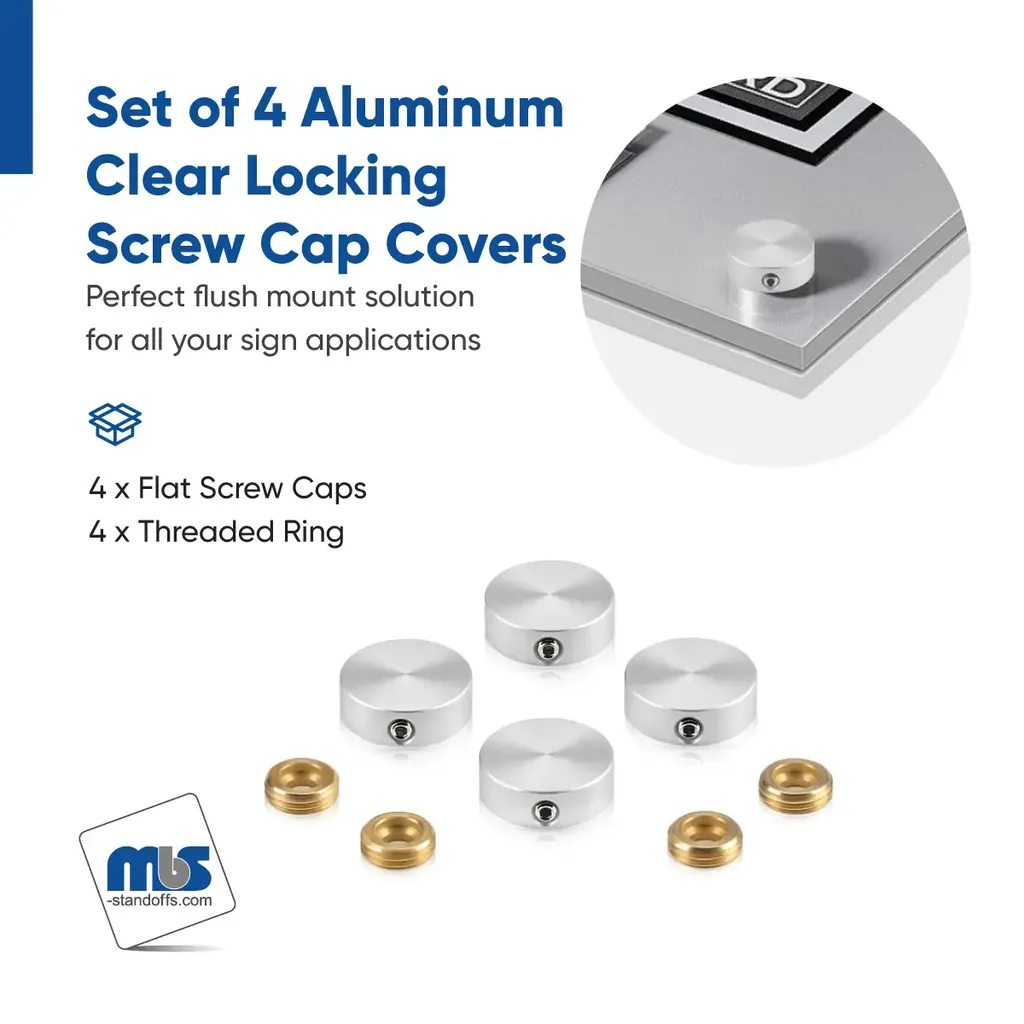 Set of 4 Locking Screw Cover, Diameter: (Less 3/4"), Aluminum Titanium Finish, (Indoor or Outdoor Use)