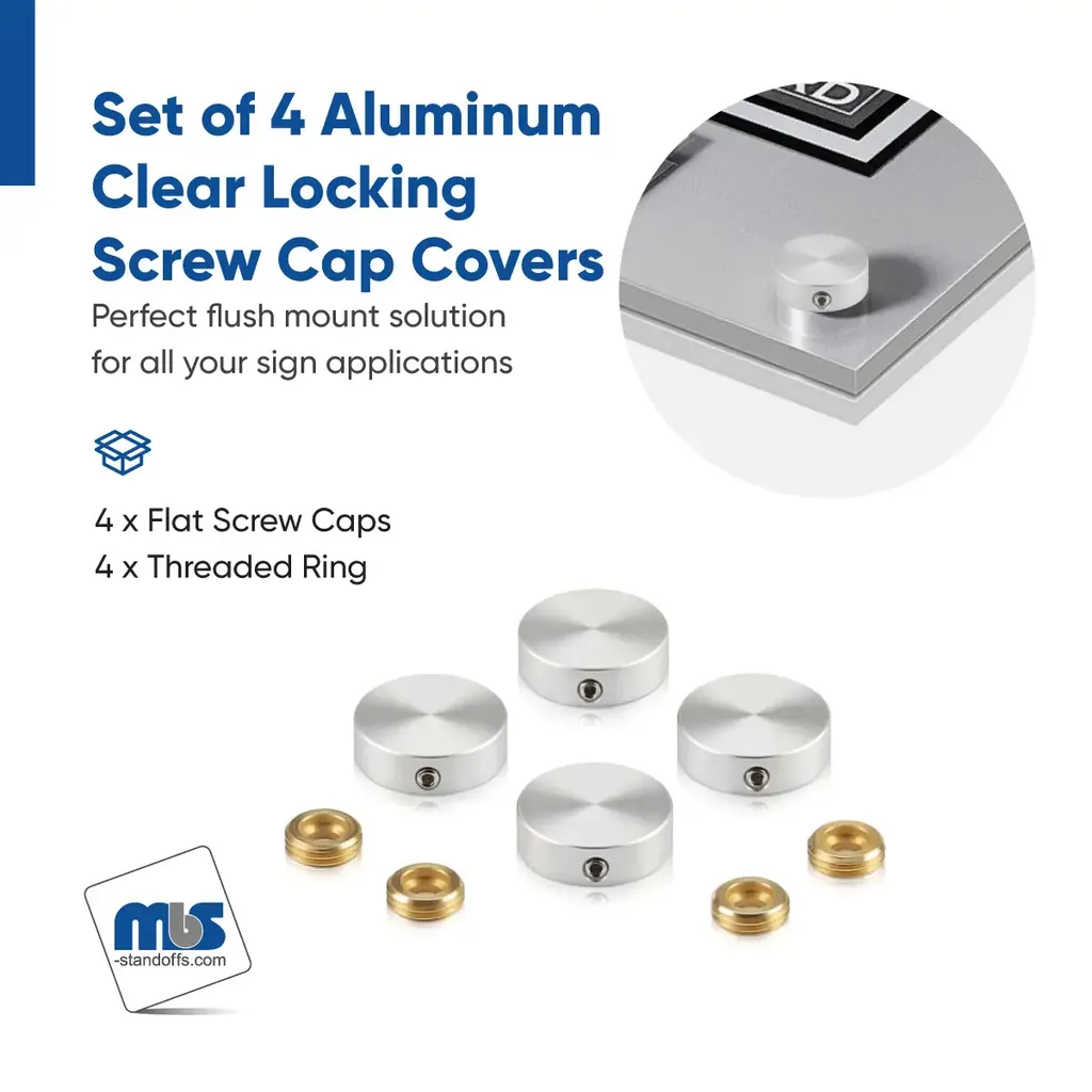 Set of 4 Locking Screw Cover, Diameter: 13/16" (3/4"), Aluminum Titanium Finish, (Indoor or Outdoor Use)