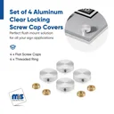 Set of 4 Locking Screw Cover, Diameter: 7/8", Aluminum Titanium Finish, (Indoor or Outdoor Use)