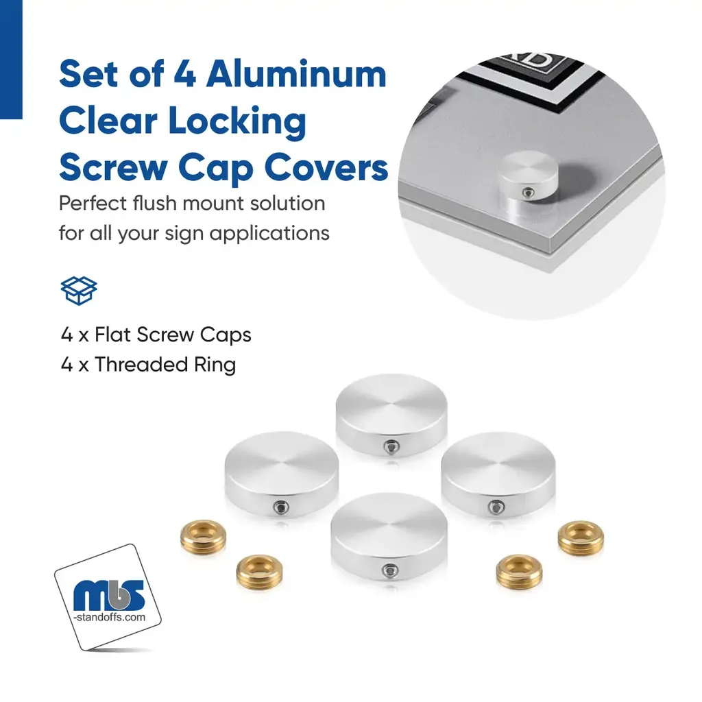 Set of 4 Locking Screw Cover, Diameter: 1", Aluminum Titanium Finish, (Indoor or Outdoor Use)
