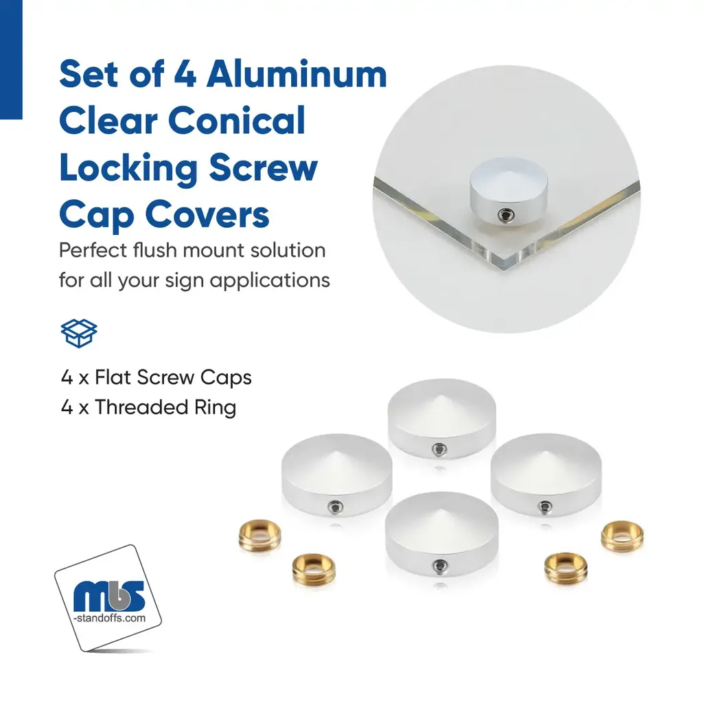 Set of 4 Conical Locking Screw Cover, Diameter: 1", Aluminum Titanium Finish (Indoor or Outdoor Use)