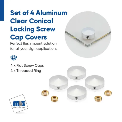 Set of 4 Conical Locking Screw Cover, Diameter: 1", Aluminum Titanium Finish (Indoor or Outdoor Use)