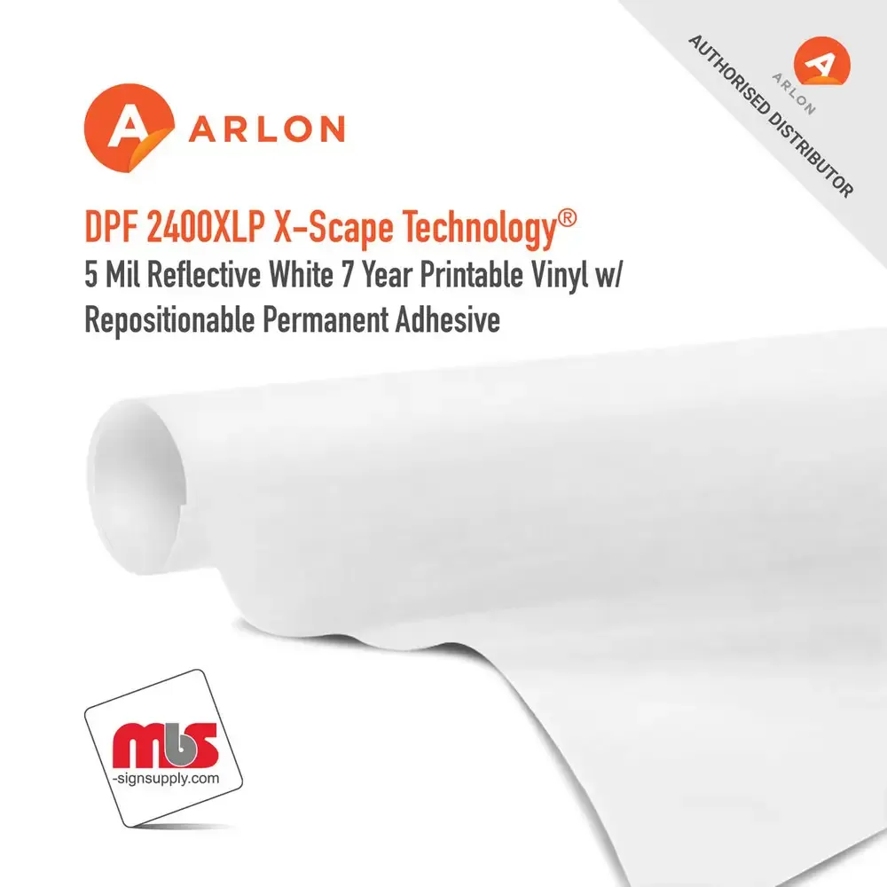 Arlon DPF 2400XLP X-Scape Technology Reflective White 7 Year Printable Vinyl w/ Repositionable Permanent Adhesive