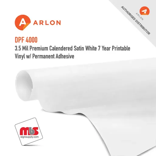 Arlon DPF 4000 Premium Calendered Satin White 7 Year Printable Vinyl w/ Permanent Adhesive