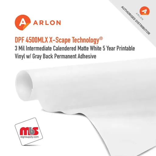 Arlon DPF 4500MLX X-Scape Technology Intermediate Calendered Matte White 5 Year Printable Vinyl w/ Gray Back Permanent Adhesive