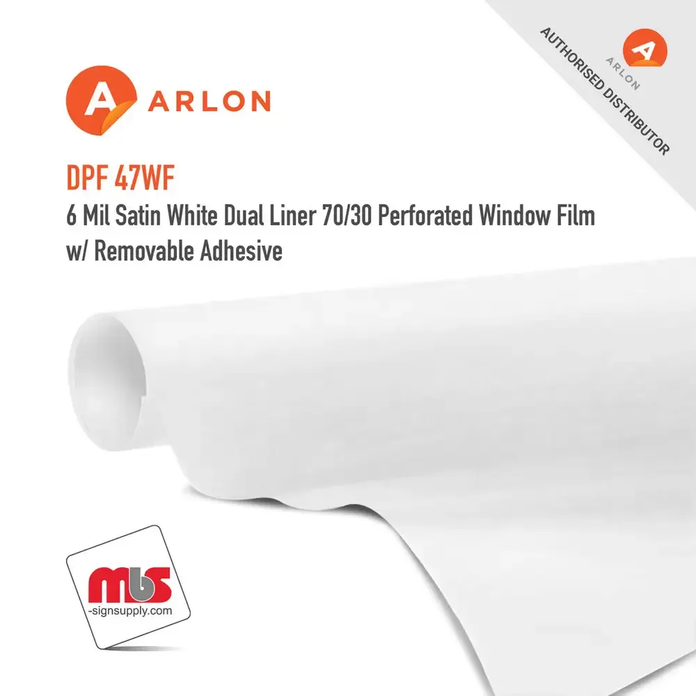 Arlon DPF 47WF Satin White Dual Liner 70/30 Perforated Window Film w/ Removable Adhesive