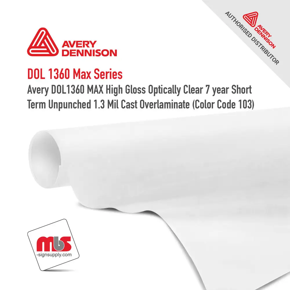 Avery DOL1360 MAX High Gloss Optically Clear 7 year Short Term Unpunched 1.3 Mil Cast Overlaminate (Color Code 103)