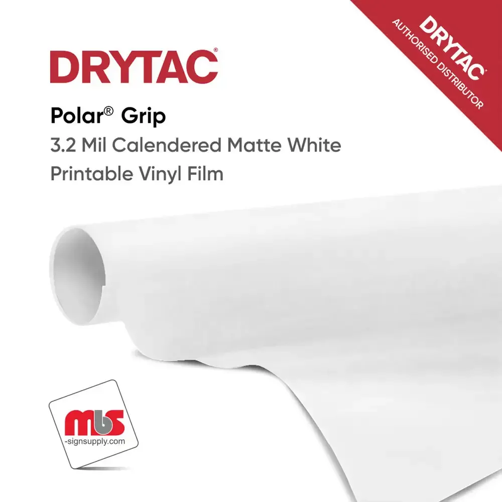 Drytac Polar Grip Calendered Gloss White Printable PVC Film w/ Grey Permanent Adhesive
