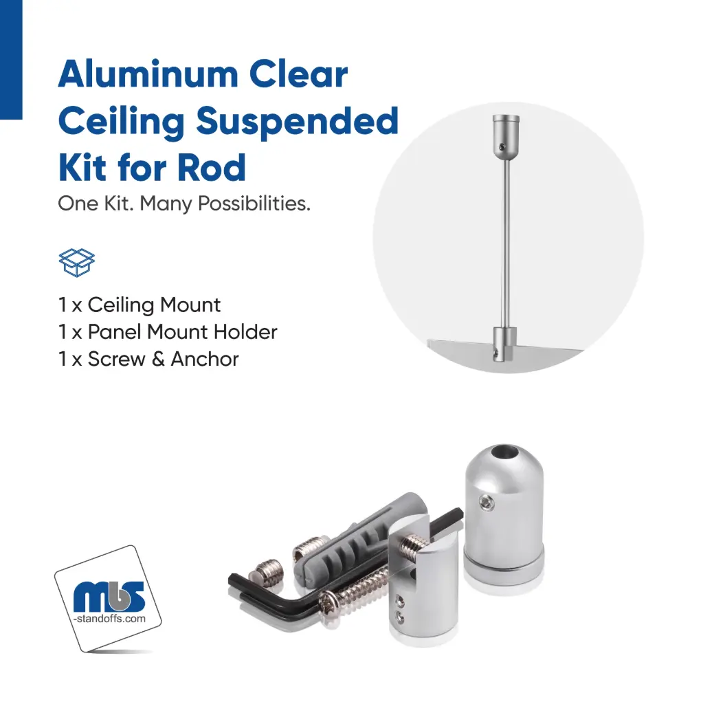 Ceiling Suspended Kit for 1/4" Diameter Rod - Clear Anodized Aluminum Finish (Sold without Rod)