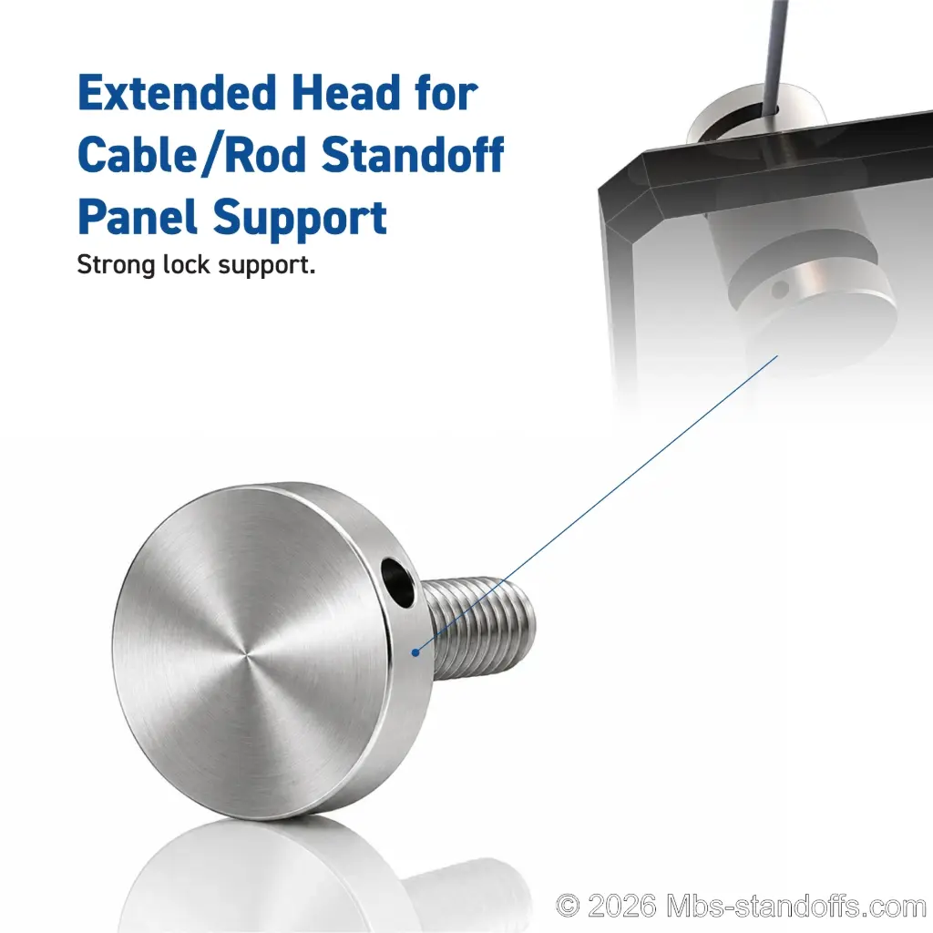 Extended Head for Cable/Rod Standoff Panel Support