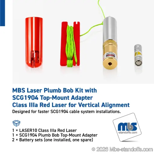 [LASER10-SCG1904] MBS Laser Plumb Bob Kit with SCG1904 Top-Mount Adapter | Class IIIa Red Laser for Vertical Alignment