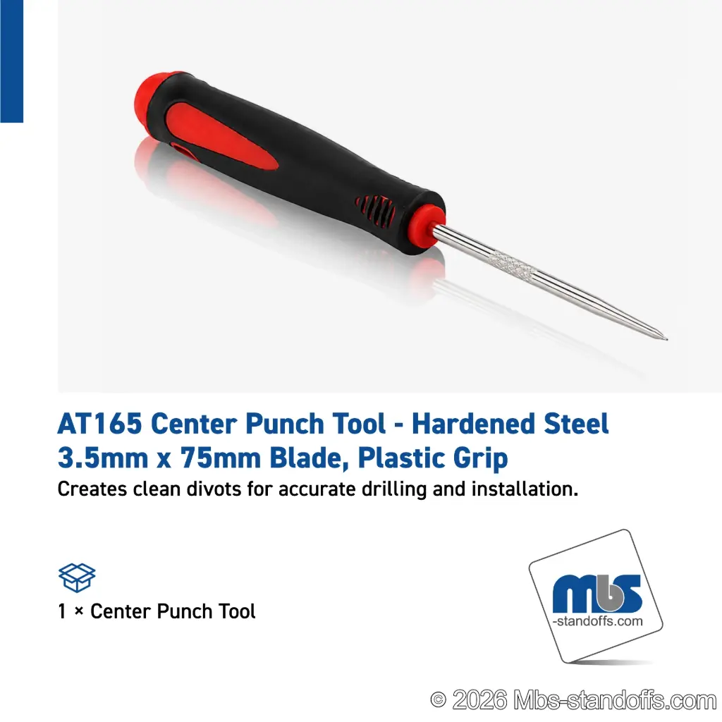AT165 Center Punch Tool - Hardened Steel 3.5mm x 75mm Blade, Plastic Grip