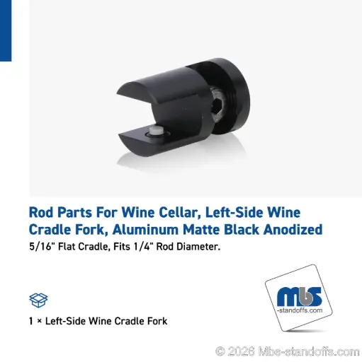 [CFL85R3MB] Left-Side Wine Cradle Fork - 5/16" Flat Cradle, Fits 1/4" Rod, Aluminum Matte Black Anodized
