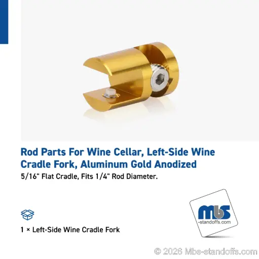 [CFL85R3G] Left-Side Wine Cradle Fork - 5/16" Flat Cradle, Fits 1/4" Rod, Aluminum Gold Anodized