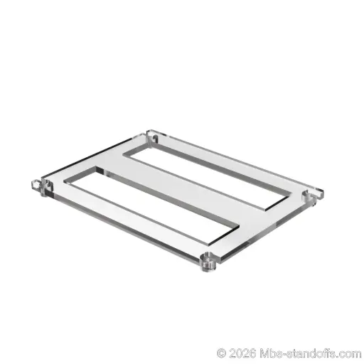 [CF02CA] The Sauvignon Collection 2-bottles Flat Acrylic Cradle - Clear Anodized Forks for 1/16" Cable | Floating Wine Cable Display System