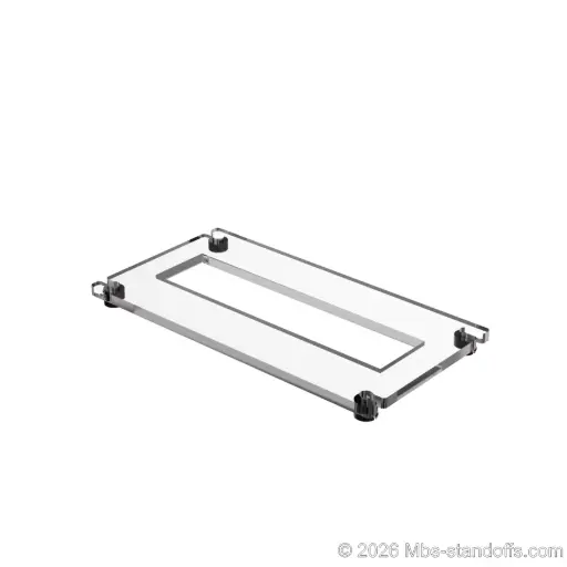 [CF01CMB] The Sauvignon Collection 1-Bottle Flat Acrylic Cradle - Matte Black Anodized Forks for 1/16" Cable | Floating Wine Cable Display System
