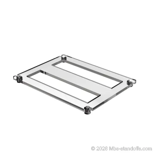 [CF02CMB] The Sauvignon Collection 2-bottles Flat Acrylic Cradle - Matte Black Anodized Forks for 1/16" Cable | Floating Wine Cable Display System