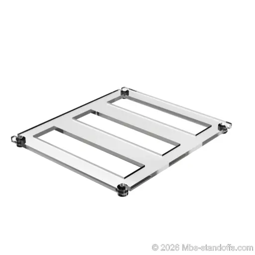[CF03CMB] The Sauvignon Collection 3-bottles Flat Acrylic Cradle - Matte Black Anodized Forks for 1/16" Cable | Floating Wine Cable Display System