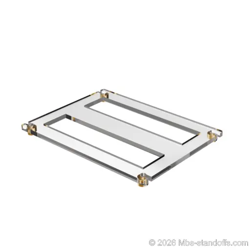 [CF02CBR] The Sauvignon Collection 2-bottles Flat Acrylic Cradle - Champagne Anodized Forks for 1/16" Cable | Floating Wine Cable Display System