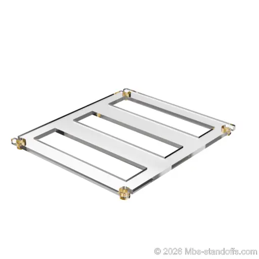 [CF03CBR] The Sauvignon Collection 3-bottles Flat Acrylic Cradle - Champagne Anodized Forks for 1/16" Cable | Floating Wine Cable Display System