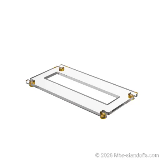 [CF01CG] The Sauvignon Collection 1-Bottle Flat Acrylic Cradle - Gold Anodized Forks for 1/16" Cable | Floating Wine Cable Display System