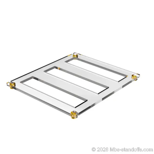 [CF03CG] The Sauvignon Collection 3-bottles Flat Acrylic Cradle - Gold Anodized Forks for 1/16" Cable | Floating Wine Cable Display System