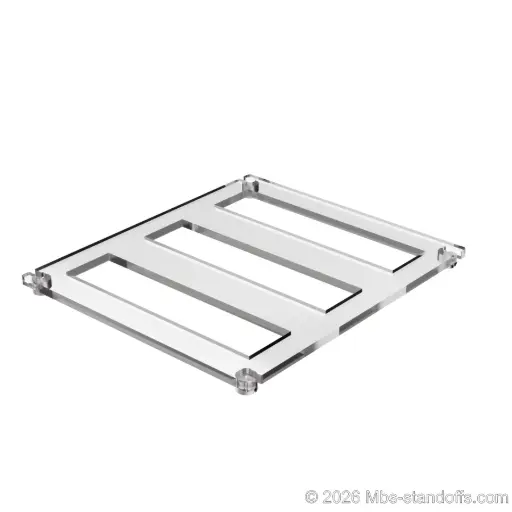 [CF03CS] The Sauvignon Collection 3-bottles Flat Acrylic Cradle - Satin Brushed Forks for 1/16" Cable | Floating Wine Cable Display System