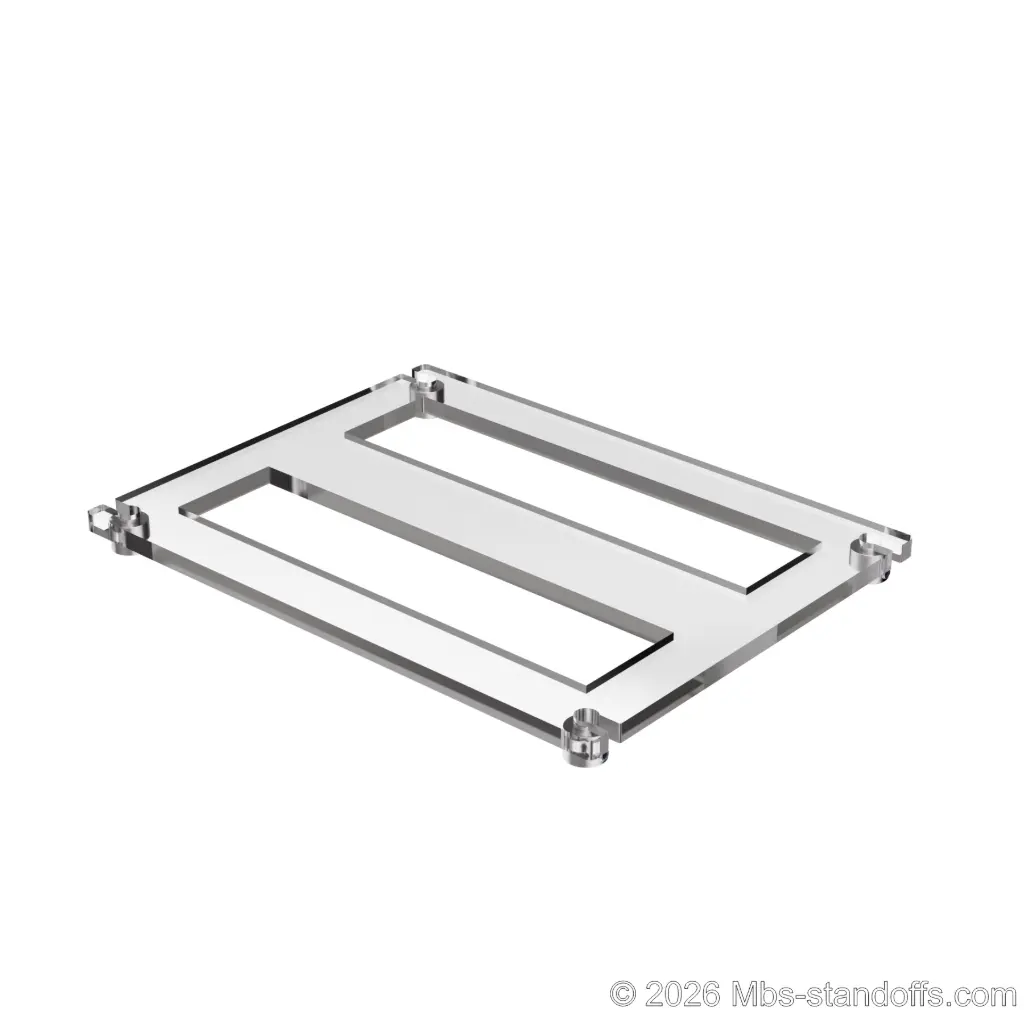 The Sauvignon Collection 2-bottles Flat Acrylic Cradle - Clear Anodized Forks for 1/4" Rod | Floating Wine Cable Display System