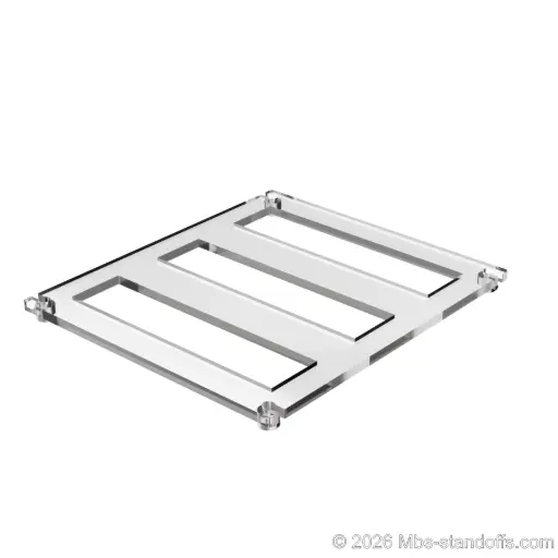 [CF03RA] The Sauvignon Collection 3-bottles Flat Acrylic Cradle - Clear Anodized Forks for 1/4" Rod | Floating Wine Cable Display System
