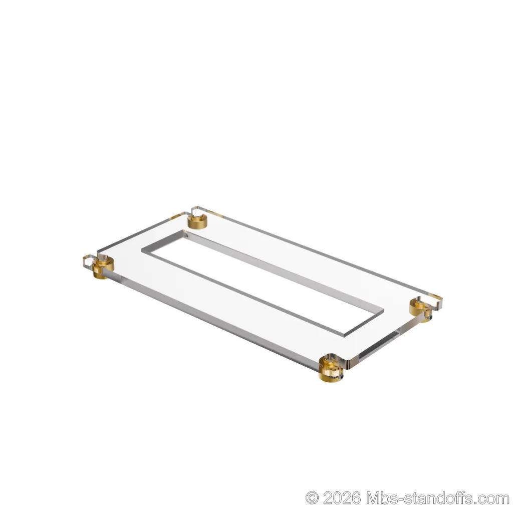 The Sauvignon Collection 1-Bottle Flat Acrylic Cradle - Champagne Anodized Forks for 1/4" Rod | Floating Wine Cable Display System