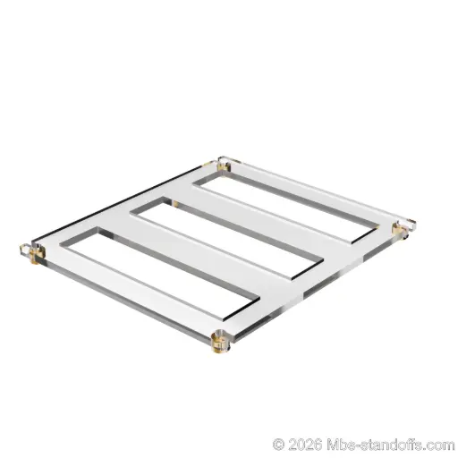 [CF03RBR] The Sauvignon Collection 3-bottles Flat Acrylic Cradle - Champagne Anodized Forks for 1/4" Rod | Floating Wine Cable Display System