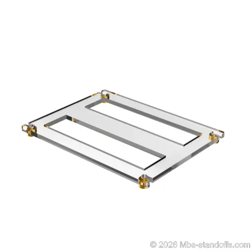 [CF02RG] The Sauvignon Collection 2-bottles Flat Acrylic Cradle - Gold Anodized Forks for 1/4" Rod | Floating Wine Cable Display System