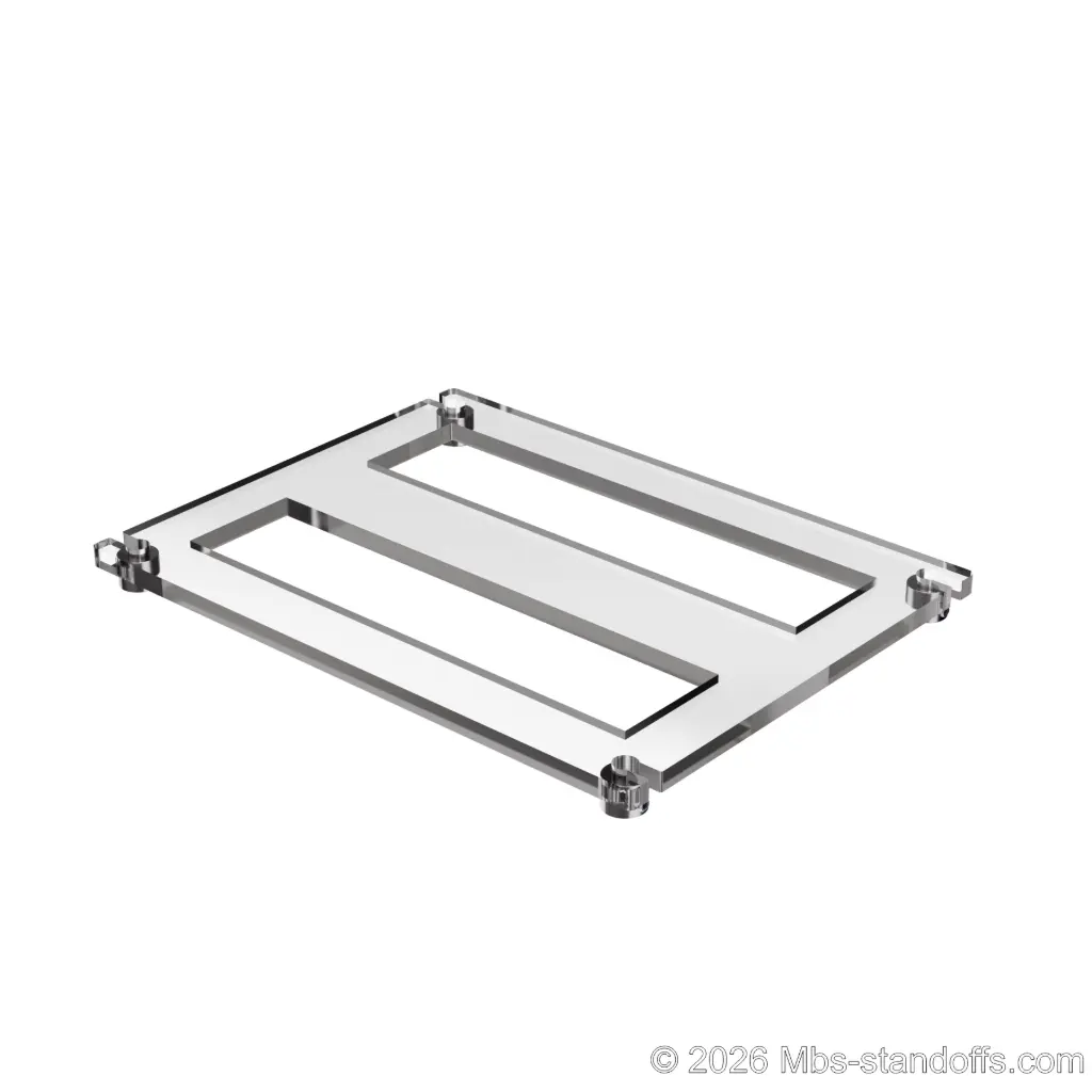 The Sauvignon Collection 2-bottles Flat Acrylic Cradle - Chrome Mirror Electroplated Forks for 1/4" Rod | Floating Wine Cable Display System