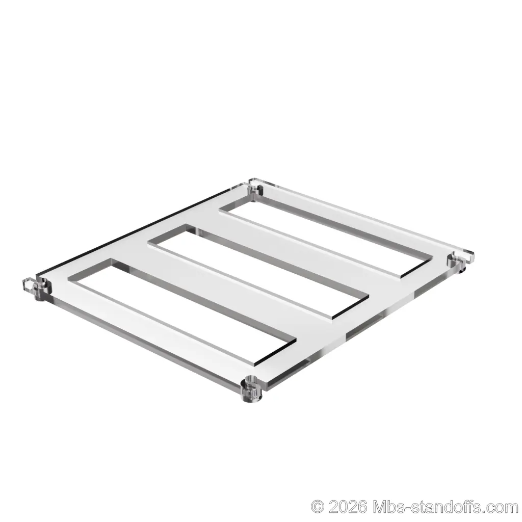 The Sauvignon Collection 3-bottles Flat Acrylic Cradle - Chrome Mirror Electroplated Forks for 1/4" Rod | Floating Wine Cable Display System